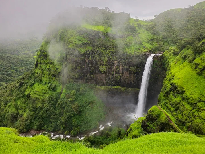 Kumbhe Waterfall 178-foot freefall into Raigad valley near Mitraay Resort