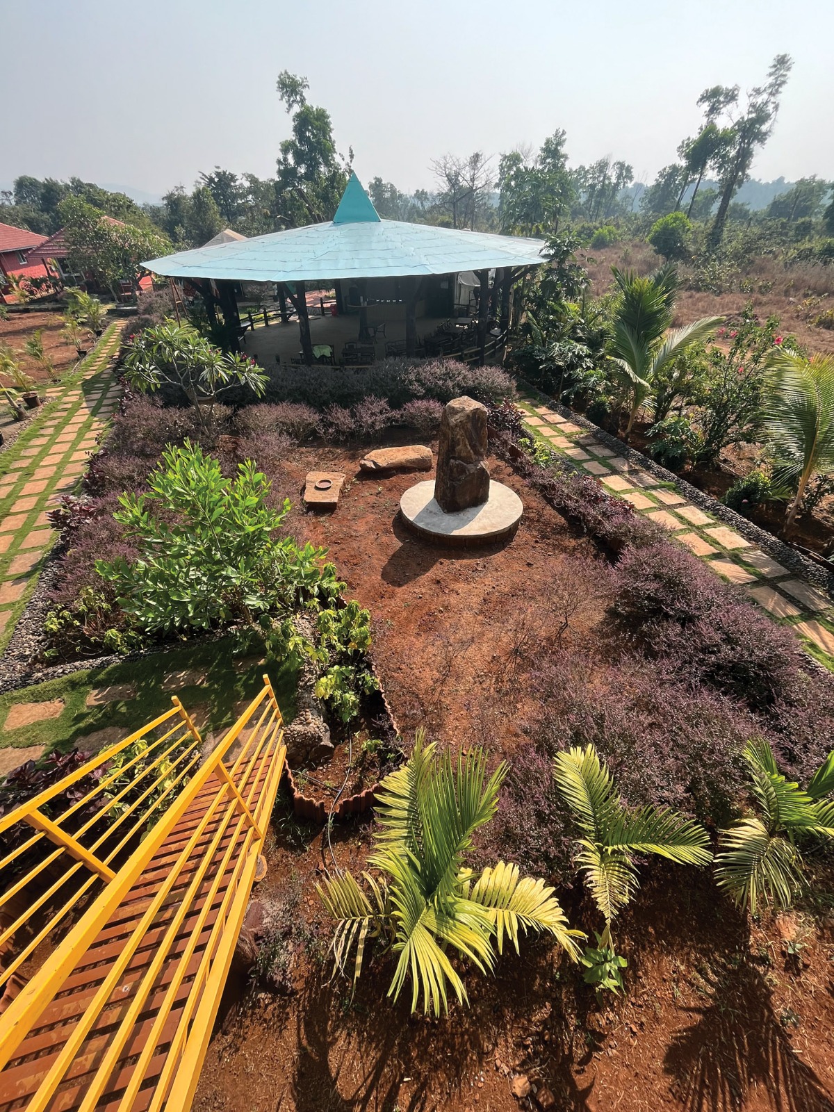 Overhead view of pavilion and garden at Mitraay Resort