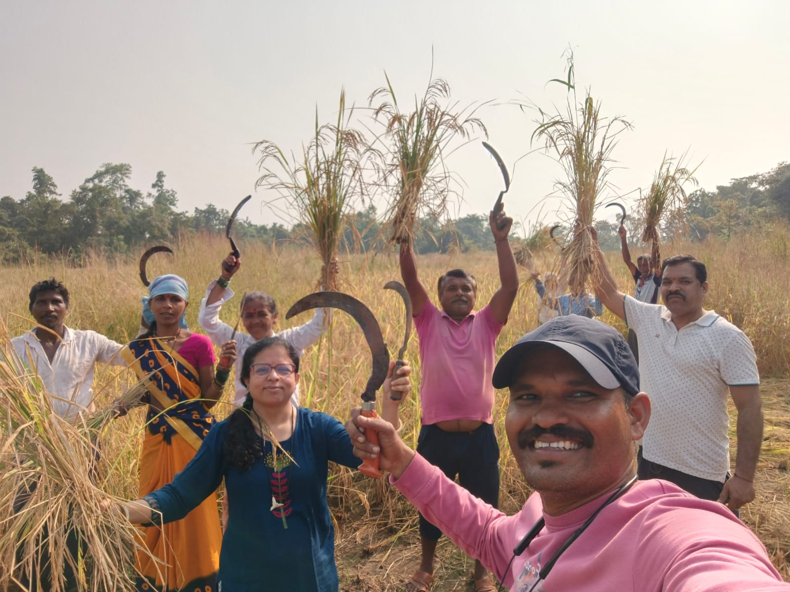School group celebrating harvest at Mitraay Resort farm